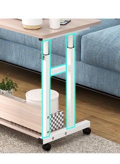 Golden Home Office Desk, Height Adjustable Laptop Table with Shelf, Portable Small Computer Desk with Rolling Wheel, Modern Side Table for Work Study Reading,Stable and Durable, 80 * 40 * 60-90cm. (white maple)  - Image 3