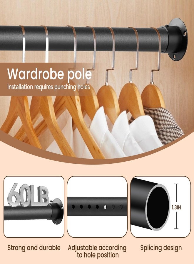 Luvenia Heavy Duty Closet Rods for Hanging Clothes, Metal Black 1.3 Inch Diameter Closet Rods 17-63 Inch Adjustable Clothes Hanging Bar Shower Curtain Rods for Closet, Wardrobes, Bathrooms, Windows - Image 4