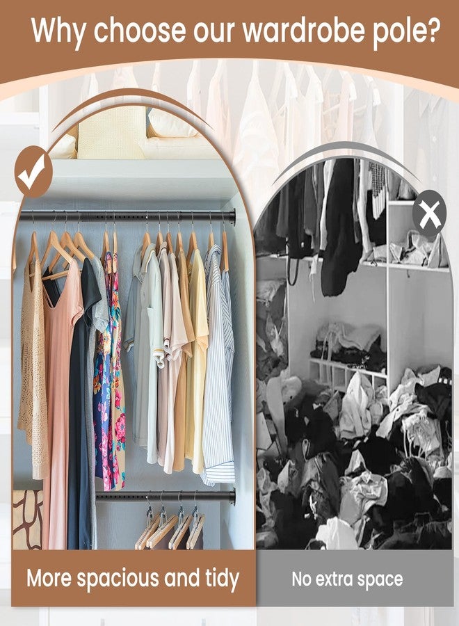 Luvenia Heavy Duty Closet Rods for Hanging Clothes, Metal Black 1.3 Inch Diameter Closet Rods 17-63 Inch Adjustable Clothes Hanging Bar Shower Curtain Rods for Closet, Wardrobes, Bathrooms, Windows - Image 3