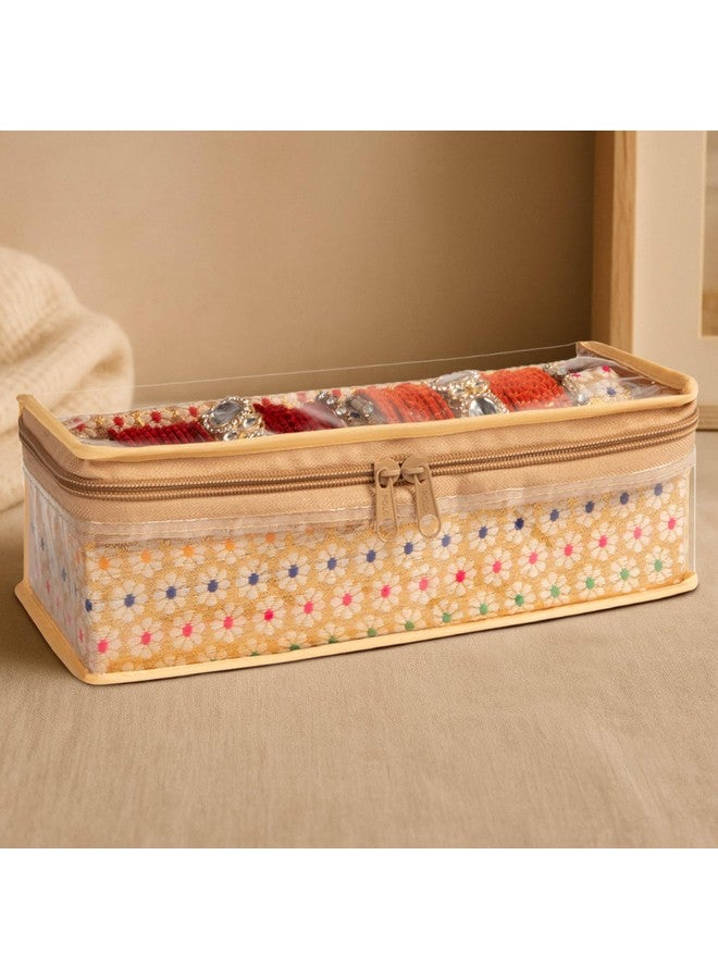 HomeStrap Single Rod Brocade Bangle Box, Golden - Image 1