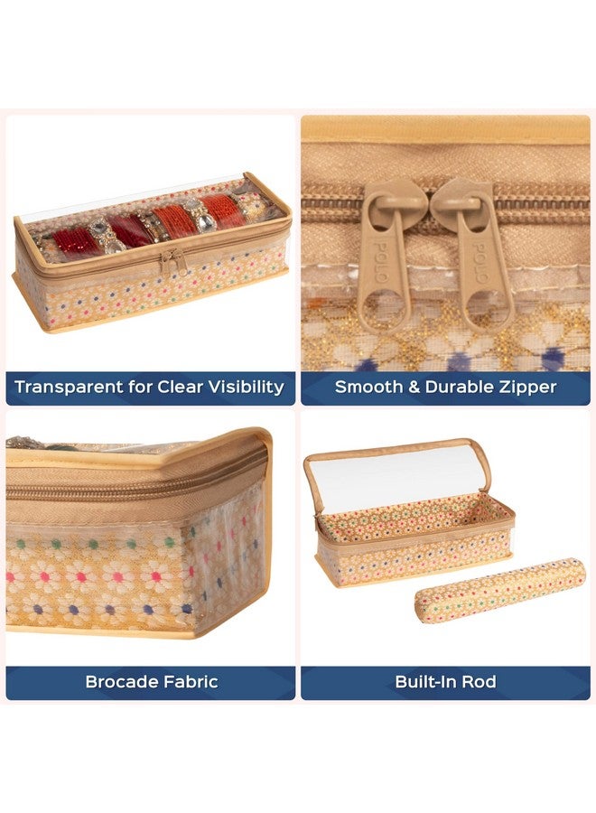 HomeStrap Single Rod Brocade Bangle Box, Golden - Image 3