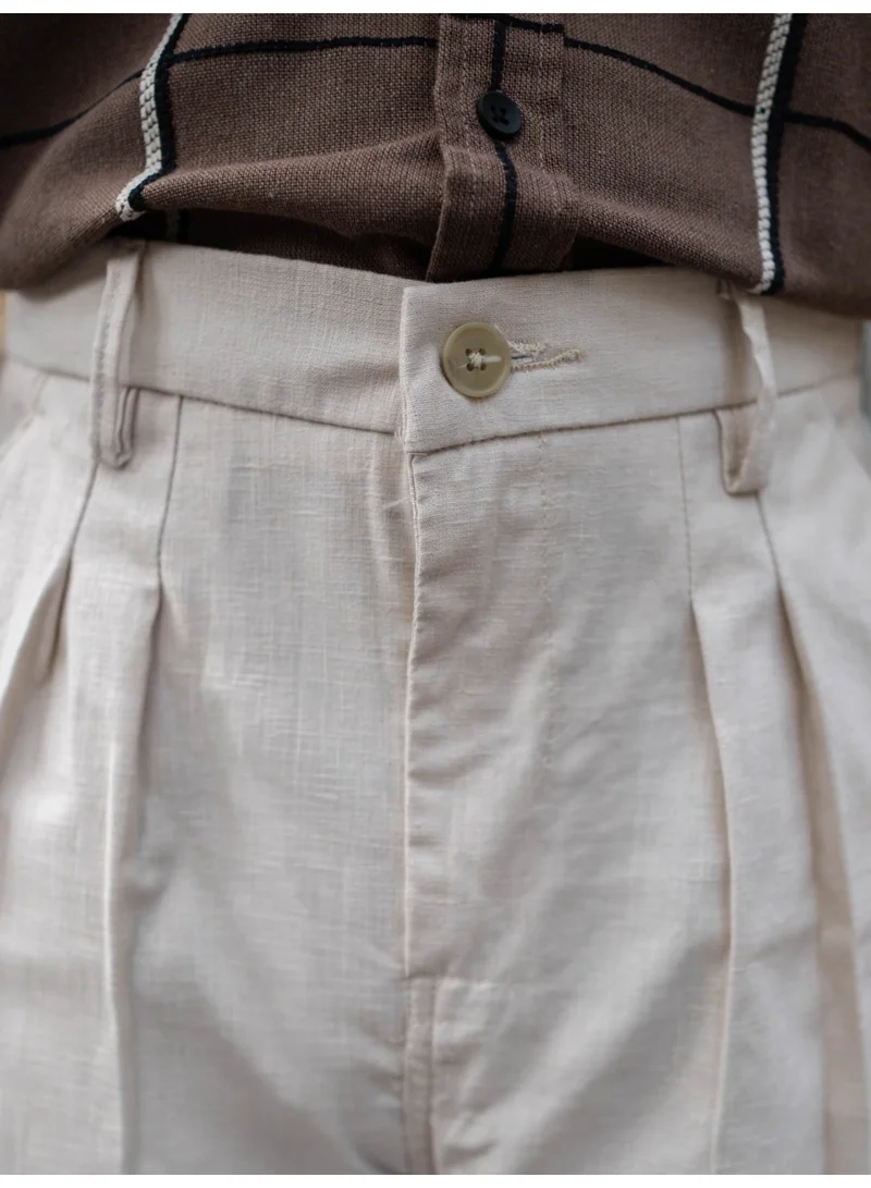 مانياك بنطلون رجالي أبيض سادة بتصميم كوري من نسيج منسوج