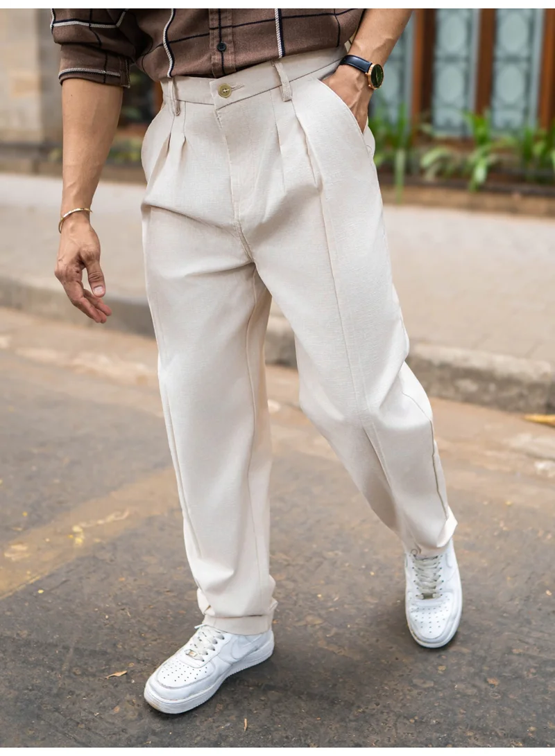 مانياك بنطلون رجالي أبيض سادة بتصميم كوري من نسيج منسوج