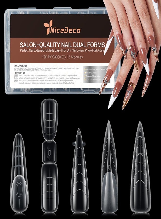 Nicedeco Poly Extension Gel Dual Nail Forms, 120pcs Nail Molds for Builder Extension, 5 Style 12 Size Dual Forms for Gel Nail Tips Nail Art Design Salon DIY Kit 1 - Image 1