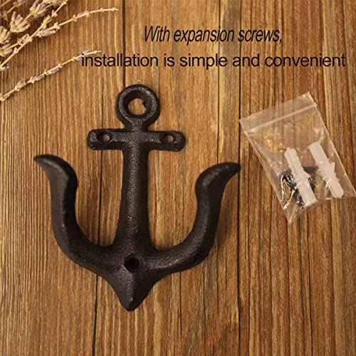 EAEDMY Vintage Retro Cast Iron Nautical Anchor Hook Towel Coat Key Wall Hooks Coastal Bathroom Decor Including Screws 8Black 4pcs - Image 3