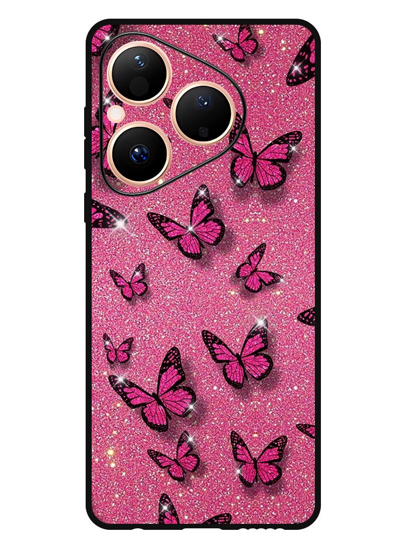 Theodor Case Compatible with Huawei Pura 80 6.6 Inch Protection Shockproof Bumper Cover Pink Butterflies - Image 1