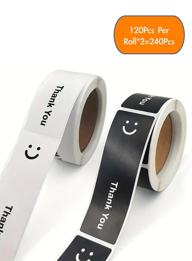 Generic 240-Piece Thank You Stickers, Self Adhesive Seal Label Rolls for Packaging & Gift Box Decor, Waterproof & Removable (2 Roll /Black, White)  - Image 1