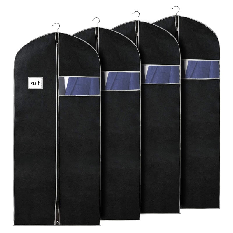 Syeeiex 60"" Garment Bag  Set of 4 Suit Bag  Garment Bags for Hanging Clothes  Suit Covers Bags for Men or Women  Dress Bags for Storage Suits  Shirts T-shirts and Jackets on Closet or Travel(Black)