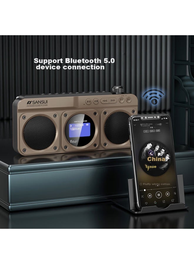 Sansui راديو M32 لكبار السن، قابل لإعادة الشحن، قابل لإدخال بطاقة، مكبر صوت صغير، محمول، ضبط FM، راديو بث، مكبر صوت بلوتوث، مشغل موسيقى، رمادي - Image 4