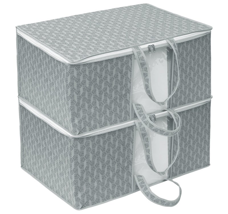 HomeStrap Non-Woven Printed Front Handle Underbed Storage Bag/Organizer/Blanket Cover (Grey|Pack Of 2)(Shark Tank Product) (Non-Woven, Rectangular), 64 x 44 x 30 Centimeters - Image 1