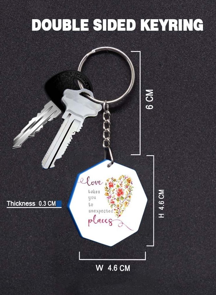 Service Zone Keychain Small Gift To Love One Octagon Shape With Double Side Print Love Takes You To Unexpected Places 