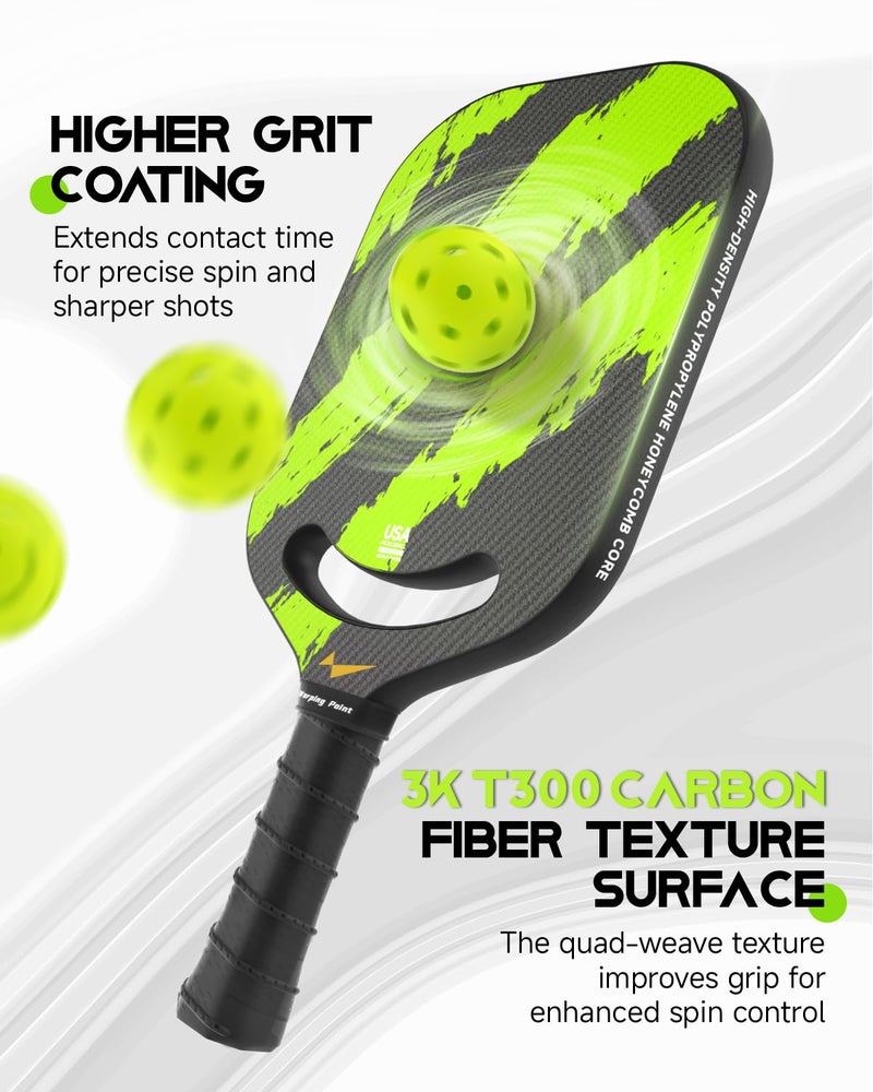 Warping Point Ascent Pickleball Paddles | Carbon Fiber Pickleball Racket with Aero Throat | Textured Grit Surface | 16mm Hexa Polymer Core | USAPA Approved | Designed for Control & Spin | Green - Image 2