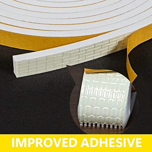 BLOSY White Weatherstripping 1/4" W x 1/8" T, Foam Seal Strip for Window Door, Adhesive Foam Insulation Tape Reduce Noise Dust Cold Air, 16FT Each x 3 Rolls - Image 3
