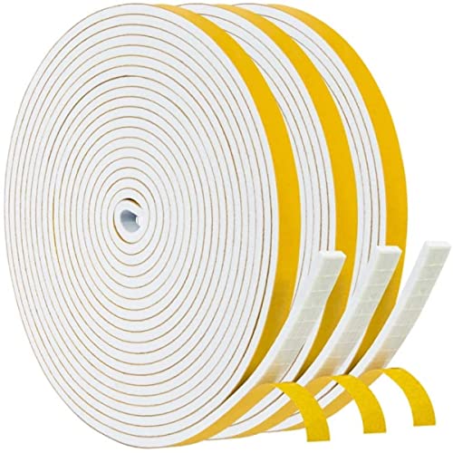 BLOSY White Weatherstripping 1/4" W x 1/8" T, Foam Seal Strip for Window Door, Adhesive Foam Insulation Tape Reduce Noise Dust Cold Air, 16FT Each x 3 Rolls - Image 1