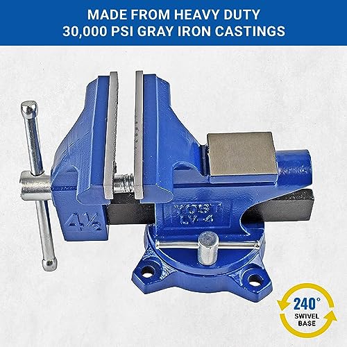 Yost Tools Yost Vises LV-4 Homeowner's Vise | 4.5 Inch Jaw Width with a 3 Inch Jaw Opening Home Vise | Secure Grip with Swivel Base | Blue - Image 2