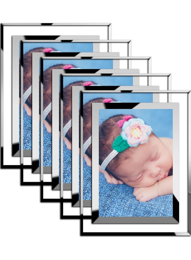 5 Pack 6x4 Inches Glass Photo Frames Mirrored Picture Frames Tabletop Display Portrait Landscape Frames Gifts - Silver - Image 1