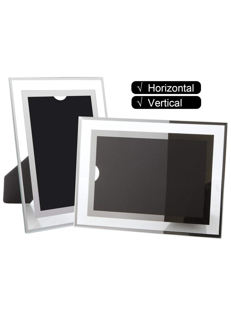 5 Pack 6x4 Inches Glass Photo Frames Mirrored Picture Frames Tabletop Display Portrait Landscape Frames Gifts - Silver - Image 3