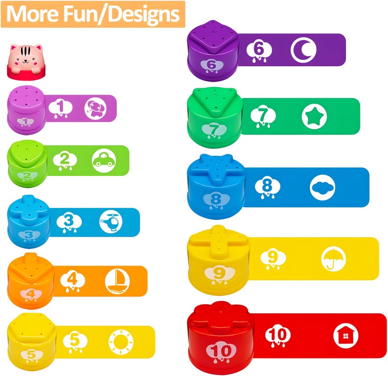 MOONTOY Stacking Cups Baby Toys 6 10 12 18 Months, Montessori Toys for 1 Year Old Toddler Learning Toy with Numbers Shapes Patterns, Baby Bath Toy 6-12 Months, Gifts for 1 2 3 Year Old Boys Girls - Image 5