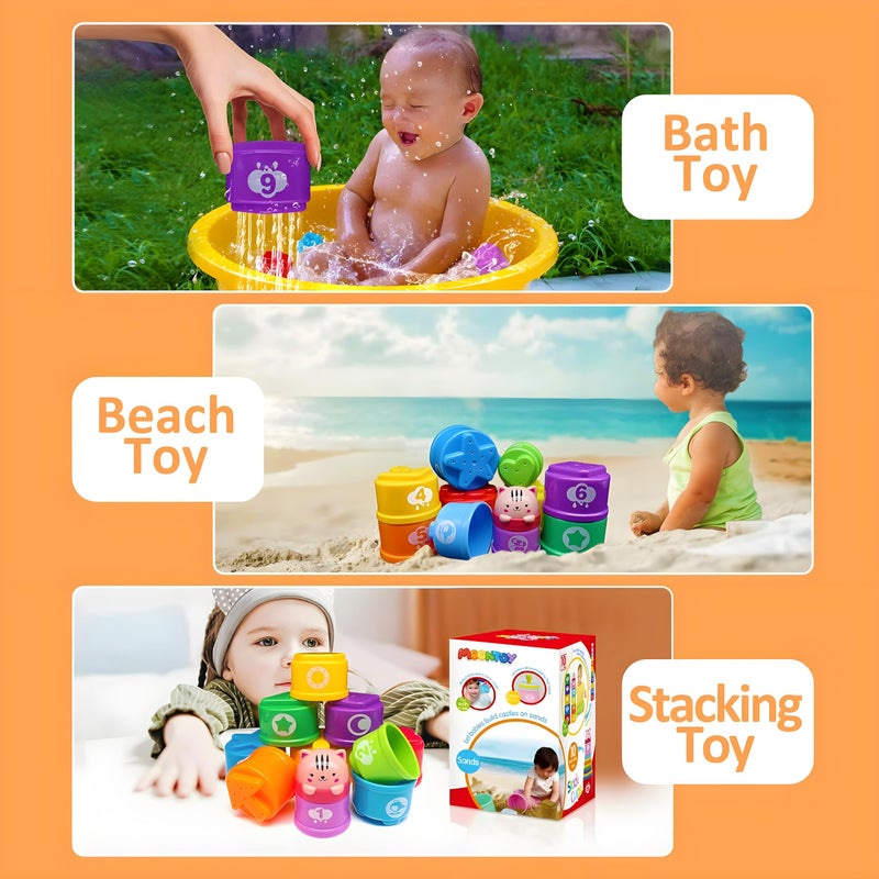 MOONTOY Stacking Cups Baby Toys 6 10 12 18 Months, Montessori Toys for 1 Year Old Toddler Learning Toy with Numbers Shapes Patterns, Baby Bath Toy 6-12 Months, Gifts for 1 2 3 Year Old Boys Girls - Image 3