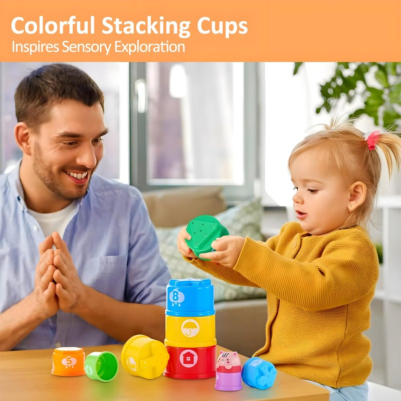 MOONTOY Stacking Cups Baby Toys 6 10 12 18 Months, Montessori Toys for 1 Year Old Toddler Learning Toy with Numbers Shapes Patterns, Baby Bath Toy 6-12 Months, Gifts for 1 2 3 Year Old Boys Girls - Image 4