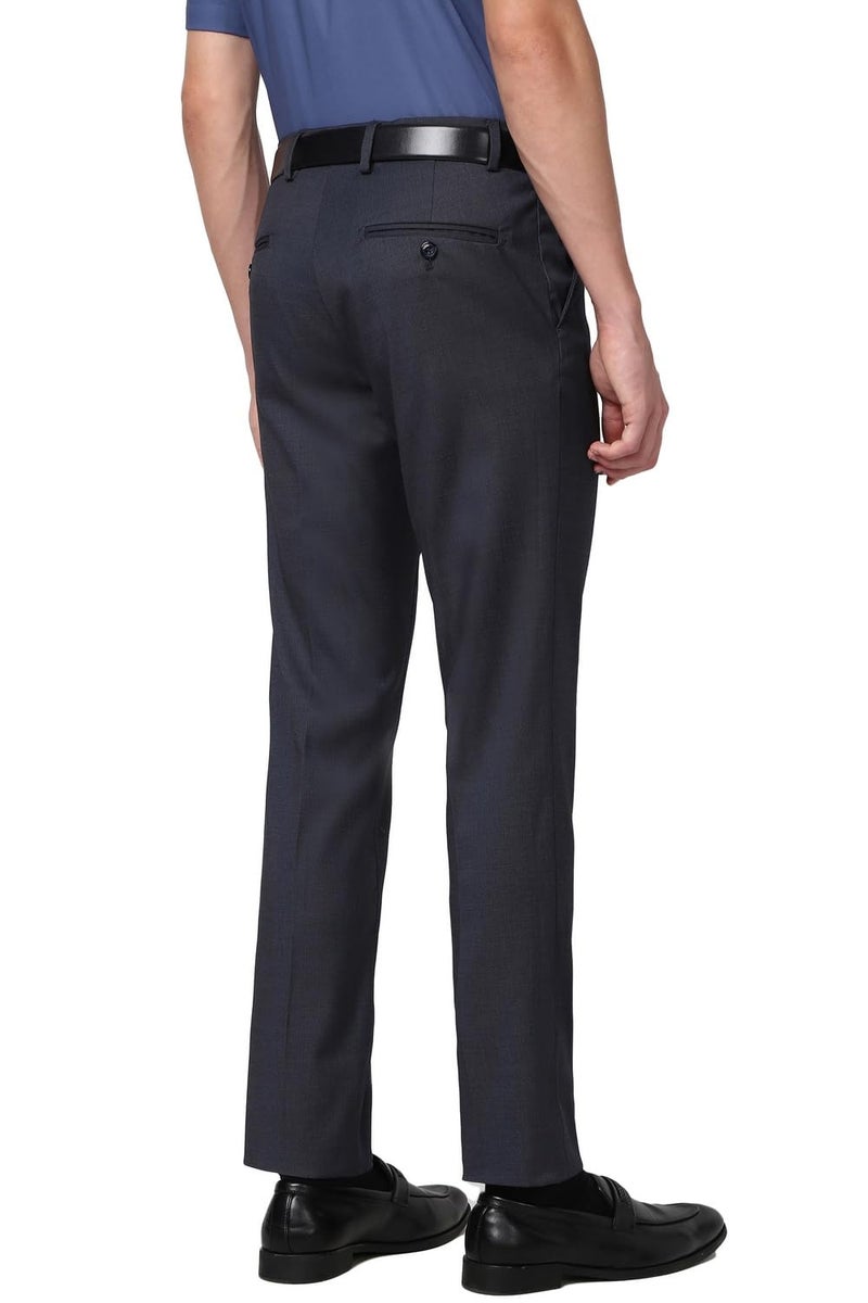 Peter England Men Grey Textured Slim Fit Trousers - Image 3