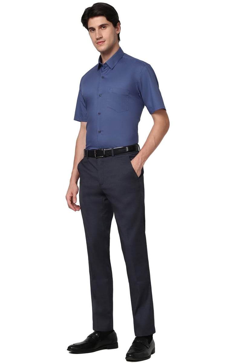 Peter England Men Grey Textured Slim Fit Trousers - Image 5