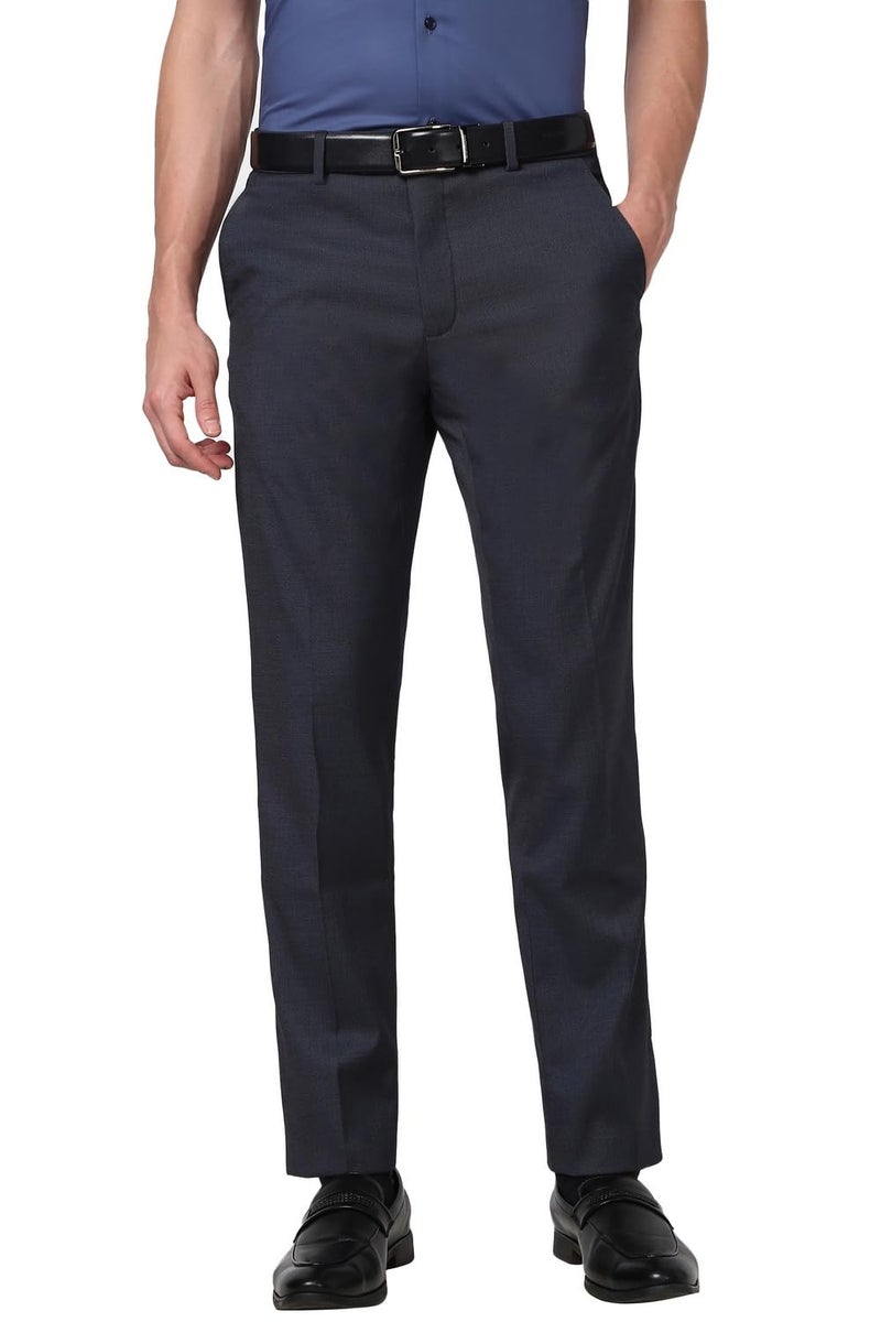 Peter England Men Grey Textured Slim Fit Trousers - Image 1