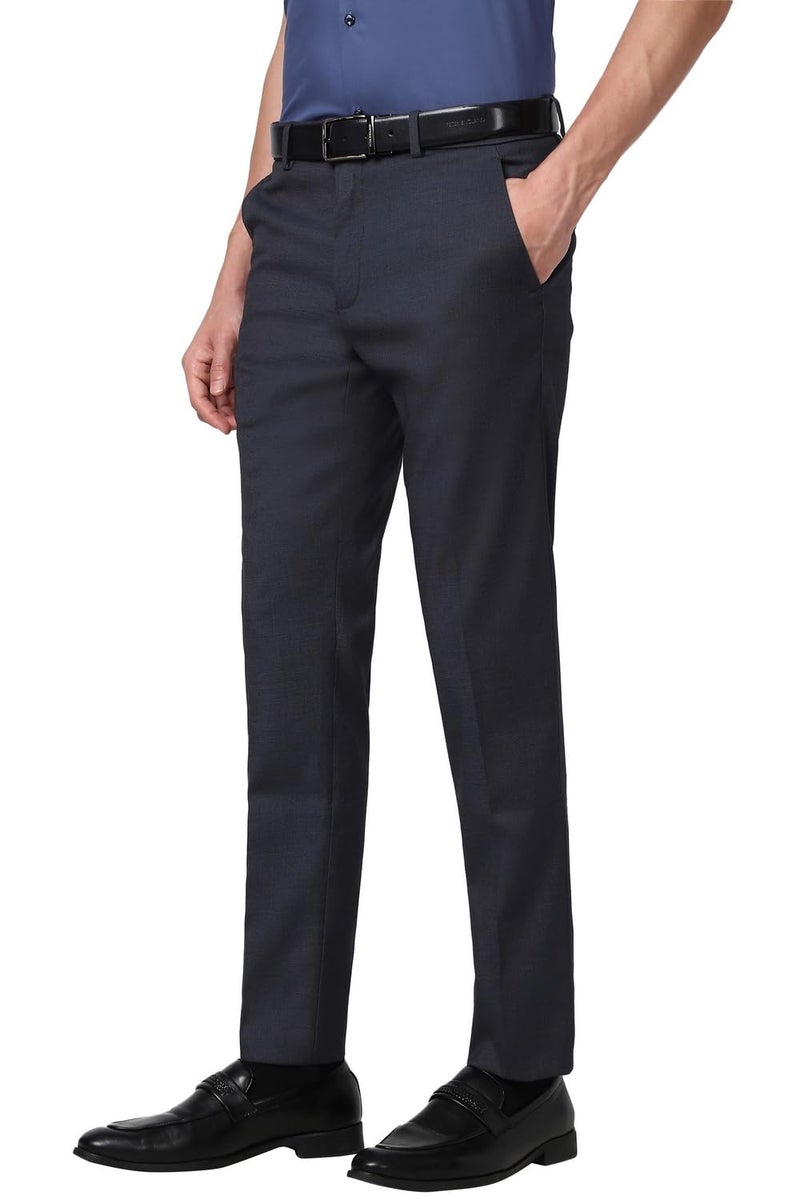 Peter England Men Grey Textured Slim Fit Trousers - Image 2