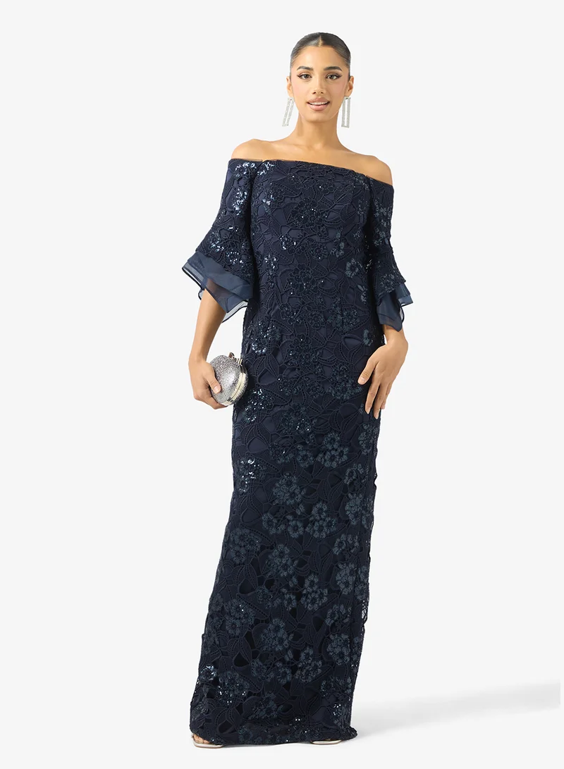 Adrianna Papell Off-Shoulder  Sequin Maxi Dress