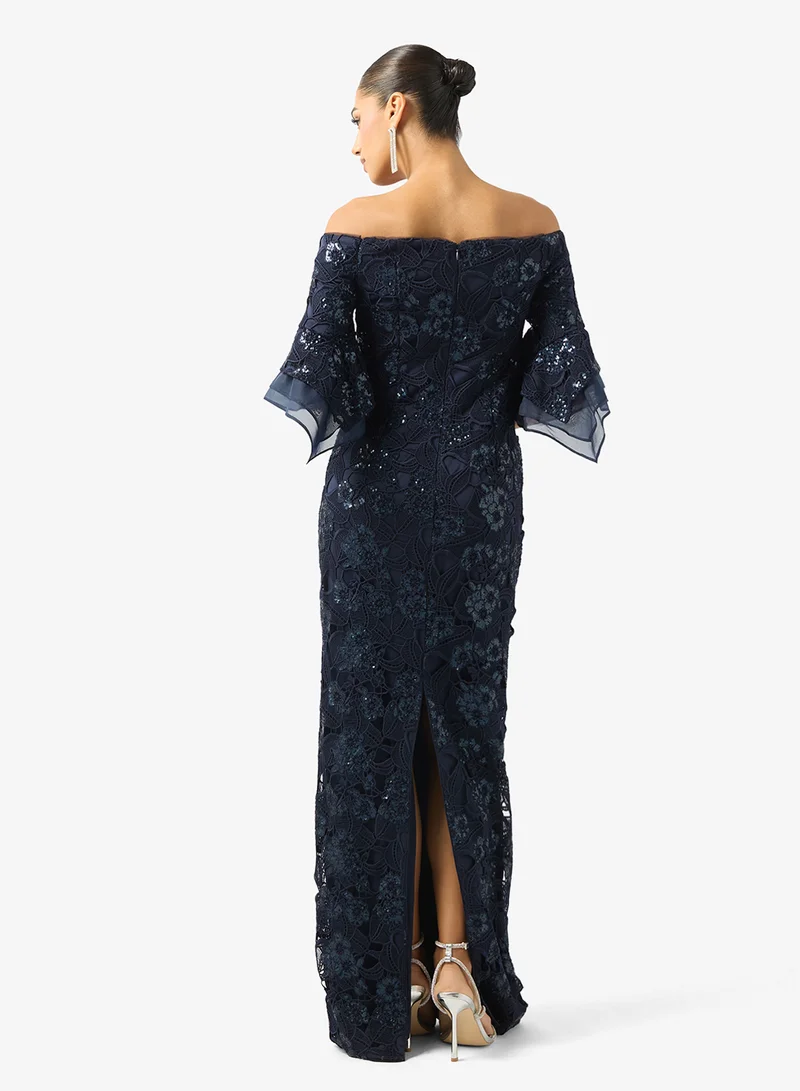 Adrianna Papell Off-Shoulder  Sequin Maxi Dress