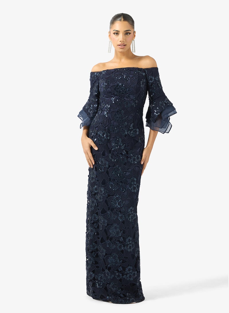 Adrianna Papell Off-Shoulder  Sequin Maxi Dress - Image 1