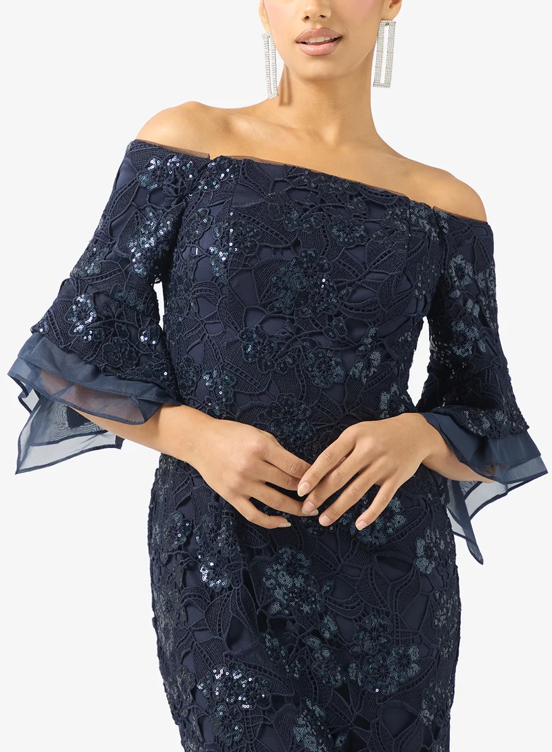Adrianna Papell Off-Shoulder  Sequin Maxi Dress