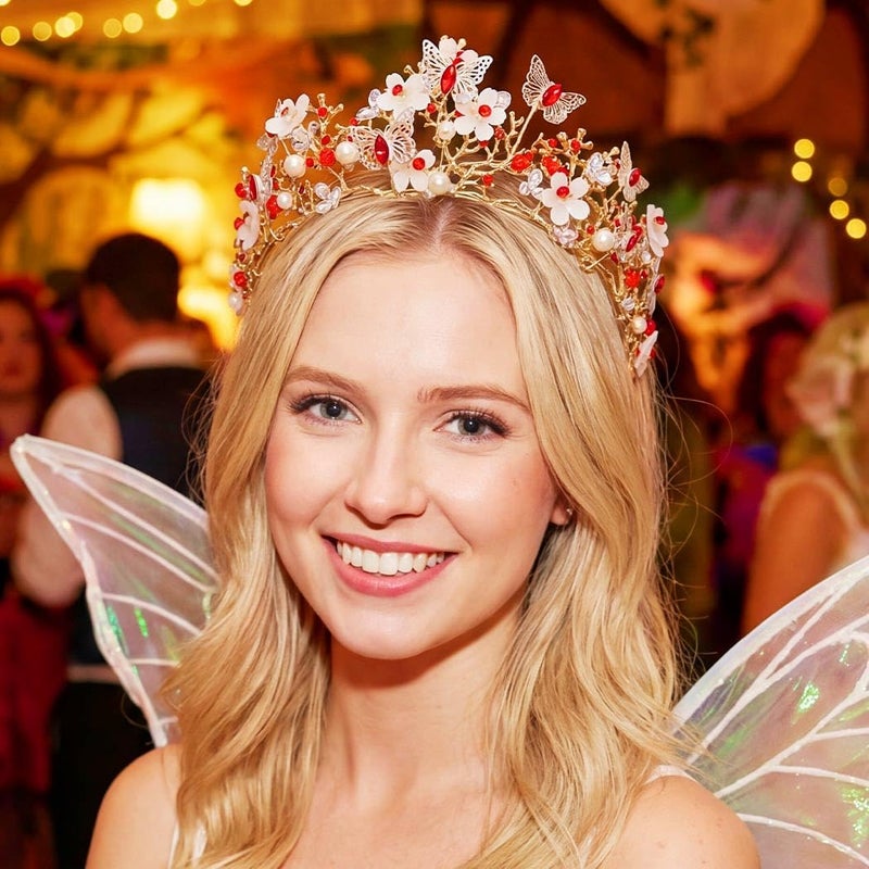 Brishow Butterfly Light up Tiara, Pearl Flower Fairy Crown Headpiece for Women - Image 3