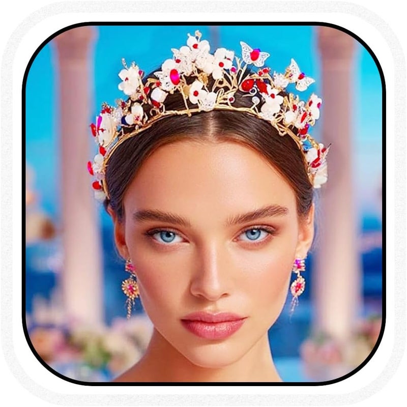 Brishow Butterfly Light up Tiara, Pearl Flower Fairy Crown Headpiece for Women - Image 1