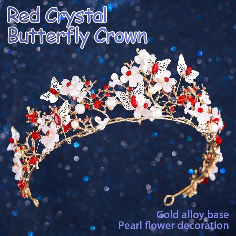 Brishow Butterfly Light up Tiara, Pearl Flower Fairy Crown Headpiece for Women - Image 2