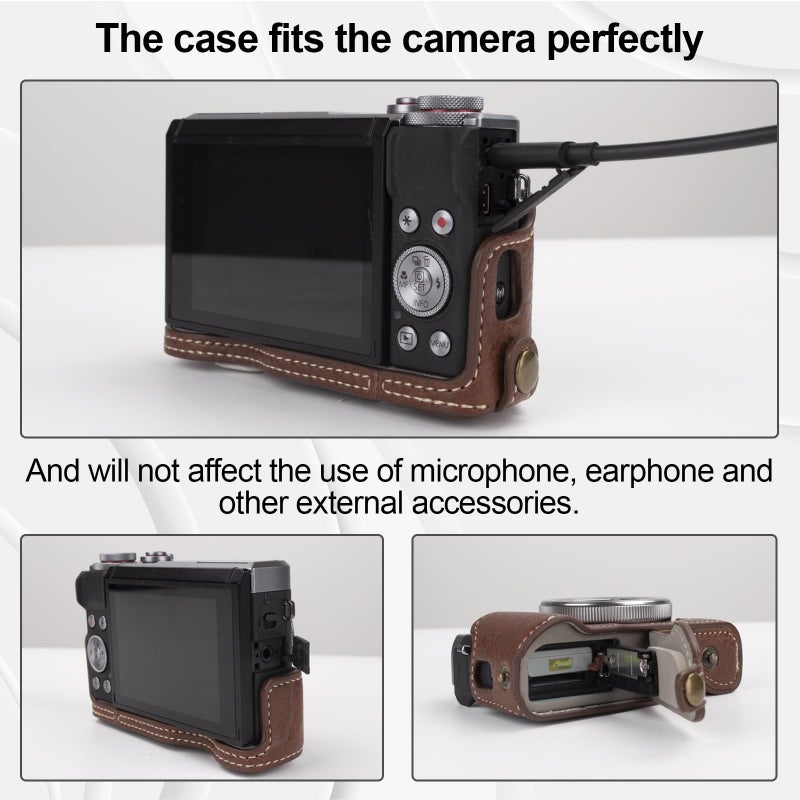 Rieibi G7 X G7X II G7X III Case, Vintage Leather Camera Case for Canon PowerShot G7X / G7X Mark II / G7X Mark III DSLR Camera, Protective Case with Strap - Image 4