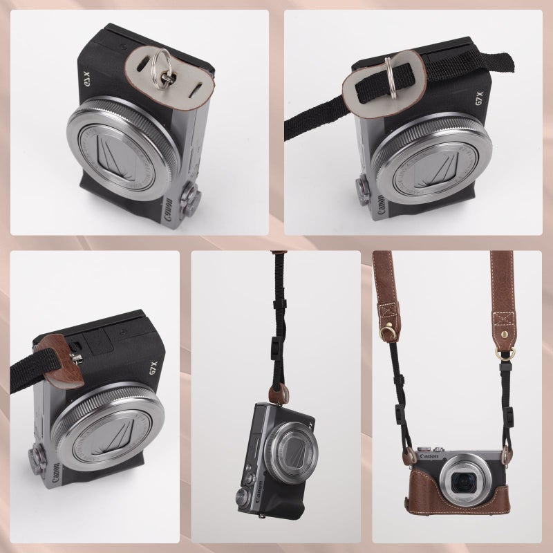 Rieibi G7 X G7X II G7X III Case, Vintage Leather Camera Case for Canon PowerShot G7X / G7X Mark II / G7X Mark III DSLR Camera, Protective Case with Strap - Image 5
