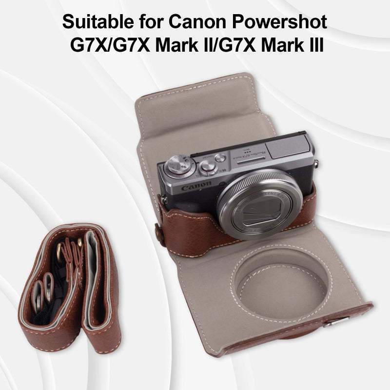 Rieibi G7 X G7X II G7X III Case, Vintage Leather Camera Case for Canon PowerShot G7X / G7X Mark II / G7X Mark III DSLR Camera, Protective Case with Strap - Image 2