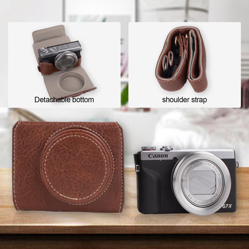 Rieibi G7 X G7X II G7X III Case, Vintage Leather Camera Case for Canon PowerShot G7X / G7X Mark II / G7X Mark III DSLR Camera, Protective Case with Strap - Image 3