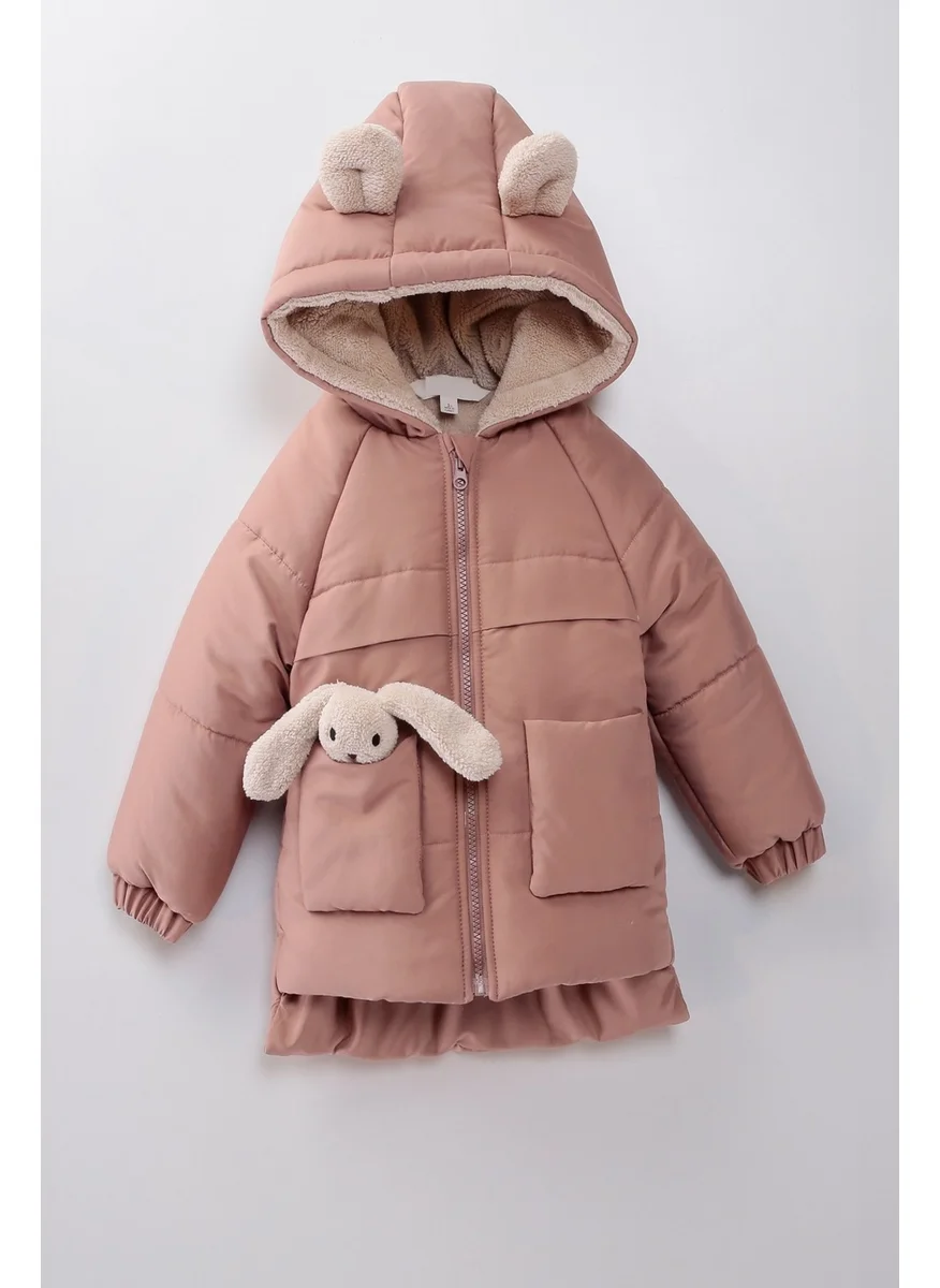 Podium Giyim Podium Clothing Special Design Trend Cute Baby Toy Rabbit Furry Soft Fabric Pocket Hooded Winter Coat