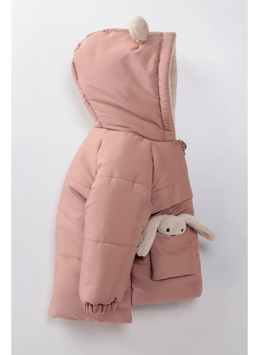 Podium Giyim Podium Clothing Special Design Trend Cute Baby Toy Rabbit Furry Soft Fabric Pocket Hooded Winter Coat