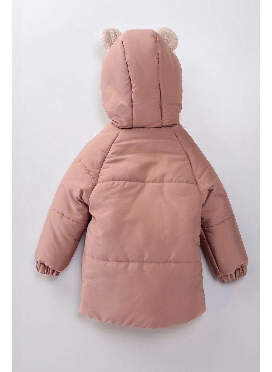 Podium Giyim - Podium Clothing Special Design Trend Cute Baby Toy Rabbit Furry Soft Fabric Pocket Hooded Winter Coat - Image 1