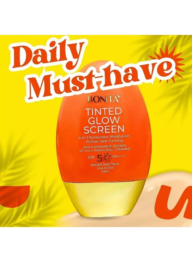 Bonita Glow Screen SPF 50 PA++++ Tinted Sunscreen And Primer 50ml, Daily Use Sun Care Solution With Retinol Bakuchiol And Vitamins, Creates Smooth Makeup Ready Skin While Providing Long Lasting Hydration And UV Defense - Image 4