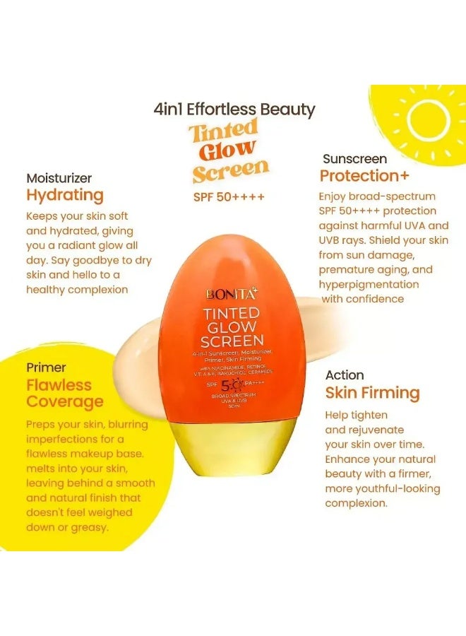 Bonita Glow Screen SPF 50 PA++++ Tinted Sunscreen And Primer 50ml, Daily Use Sun Care Solution With Retinol Bakuchiol And Vitamins, Creates Smooth Makeup Ready Skin While Providing Long Lasting Hydration And UV Defense - Image 5