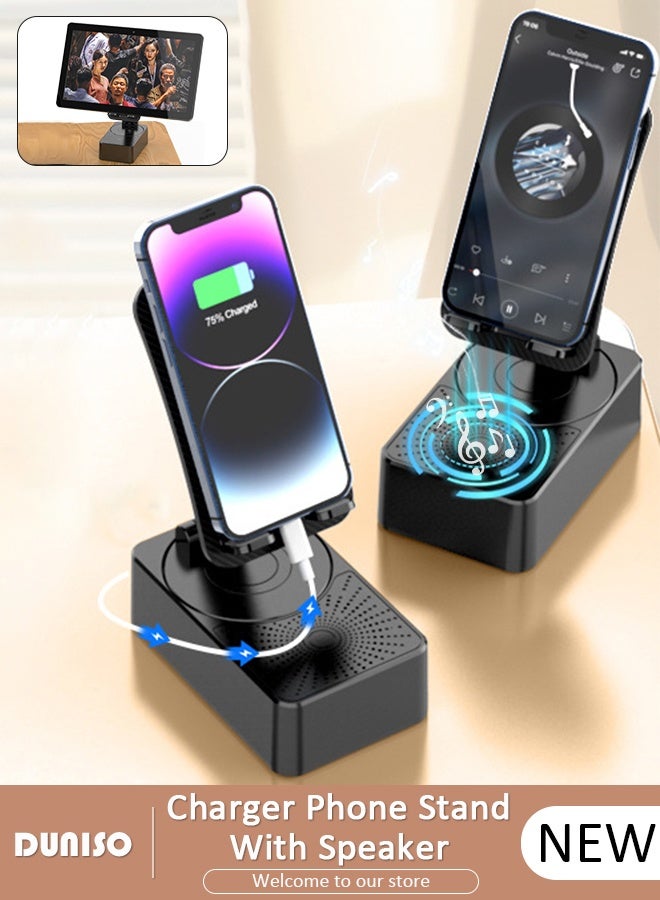 DUNISO Bluetooth Audio Power Phone Holder,Cell Phone Stand Three-In-One Bluetooth Speaker,Power Bank Rotatable 5000mAh Portable Speakers Phone Charger Stand for Desk - Image 1