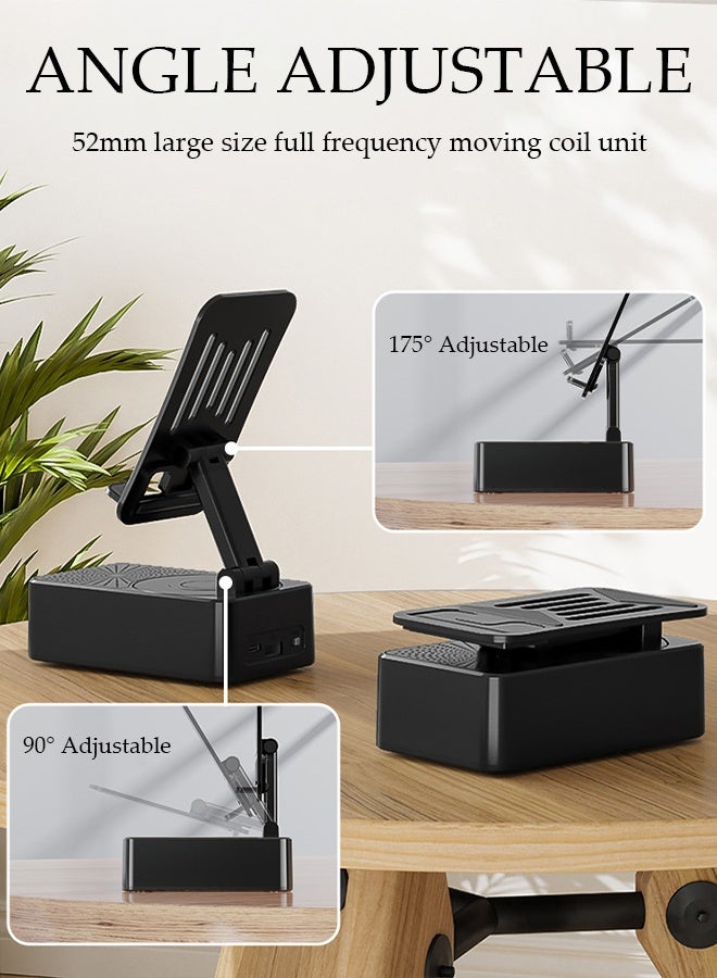DUNISO Bluetooth Audio Power Phone Holder,Cell Phone Stand Three-In-One Bluetooth Speaker,Power Bank Rotatable 5000mAh Portable Speakers Phone Charger Stand for Desk - Image 2