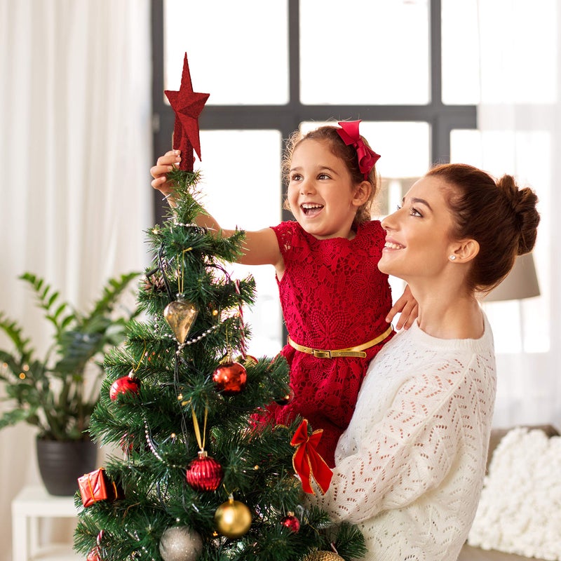 Ornativity تاج شجرة عيد الميلاد المتلألئ من أورناتيفيتي - نجمة بيت لحم الزخرفية الحمراء 8" - Image 2