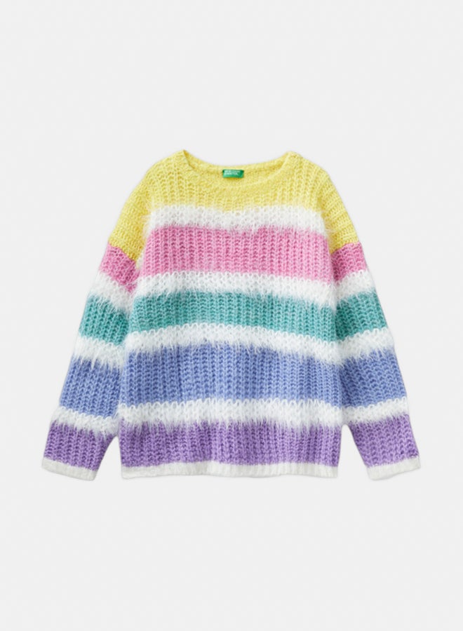 بينيتون سويتر بنات مخطط بخيوط لامعة - Image 1