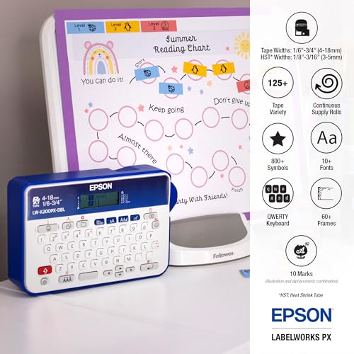 LABELWORKS Epson LW-K200PX-DBL Portable QWERTY Keyboard Label Maker for Home & Hobbies - Craft, Organize, and Personalize - Dark Blue Printer - Image 2