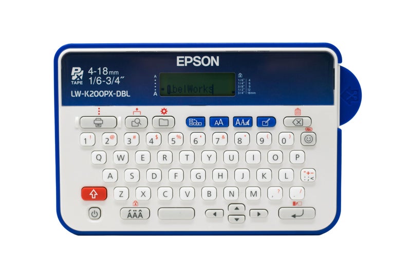 LABELWORKS Epson LW-K200PX-DBL Portable QWERTY Keyboard Label Maker for Home & Hobbies - Craft, Organize, and Personalize - Dark Blue Printer - Image 1
